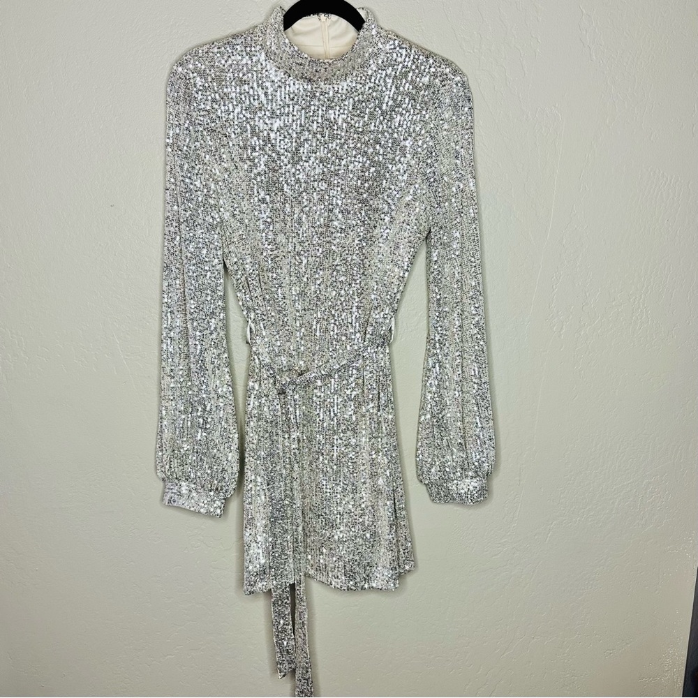 Disco Fever Sequin Mini Dress - Cream - Baltic Born - Size Large